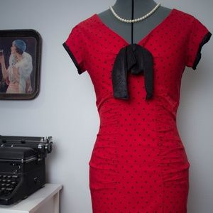 Stop Staring! Red Polka Dot Wiggle Dress (sz m)
